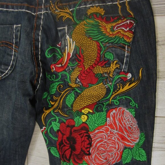 Cinema Donna Embroidered Dragon & Roses Vintage Jeans - Picture 1 of 6